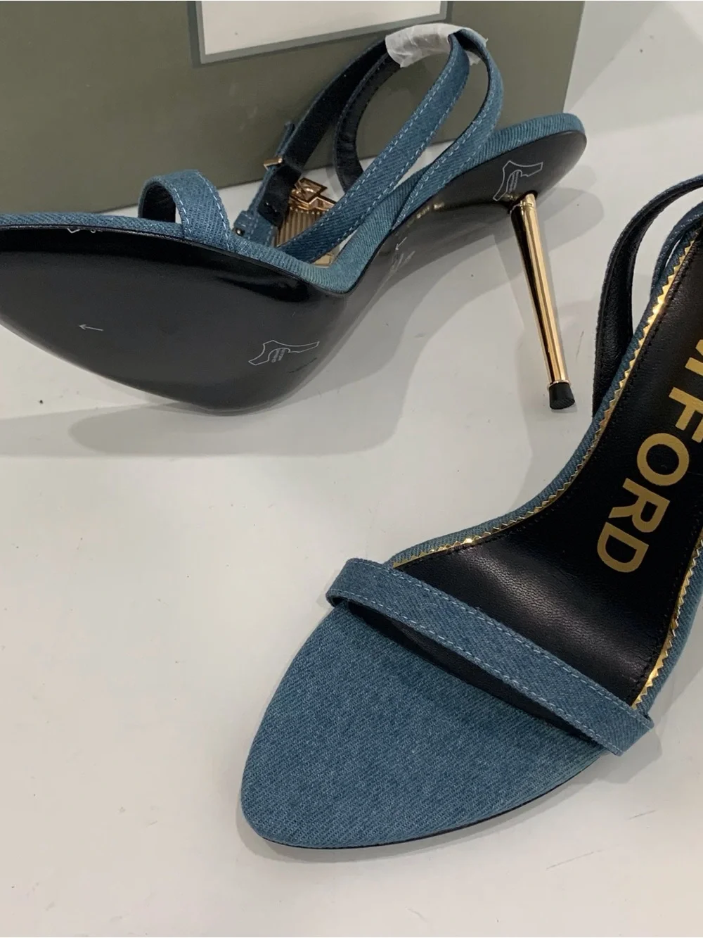 Tom Ford Denim Blue Ankle-Strap Stiletto Sandals